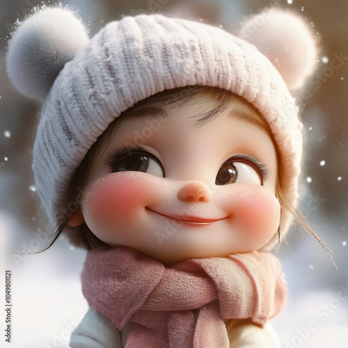 portrait cartoon of a girl in winter clothes