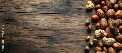 top view of nuts on a woode...