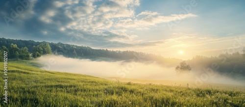 Foggy summer morning landsc...