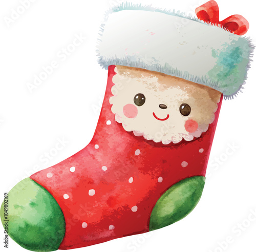 Cute Christmas Stocking Watercolor Illustration
