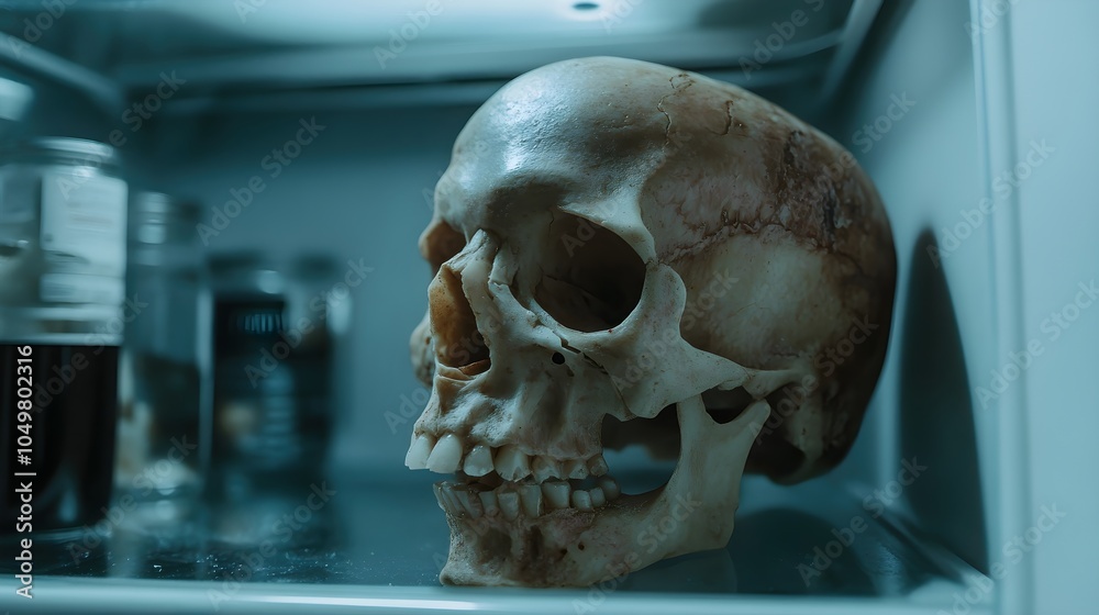 Human Skull in Fridge - Cinematic Scene Human Skull in Fridge - Cinematic Scene