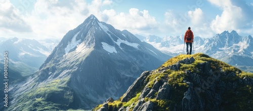 A hiker is ascending a moun...