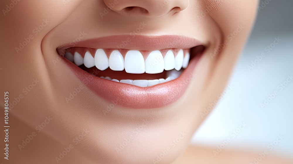 Fototapeta premium Close-up, Perfect Smile with White Teeth, Healthy Gums, and Pink Lips. Dental Care Concept.