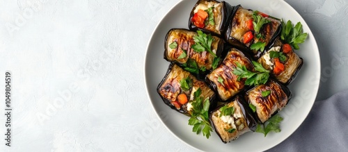 Eggplant rolls featuring ga...