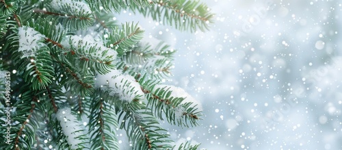 Snow covered fir branches A...