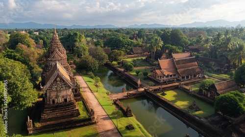 A panoramic view of Nan Wat Phumin, with its iconic murals and serene temple grounds.