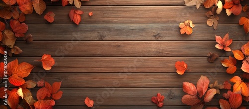 Autumn leaves on wooden pla...