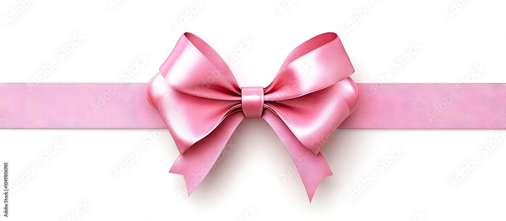 Single pink gift bow with three wide ribbons in parallel over a white background. with copy space image. Place for adding text or design Single pink gift bow with three wide ribbons in parallel over a white background. with copy space image. Place for adding text or design