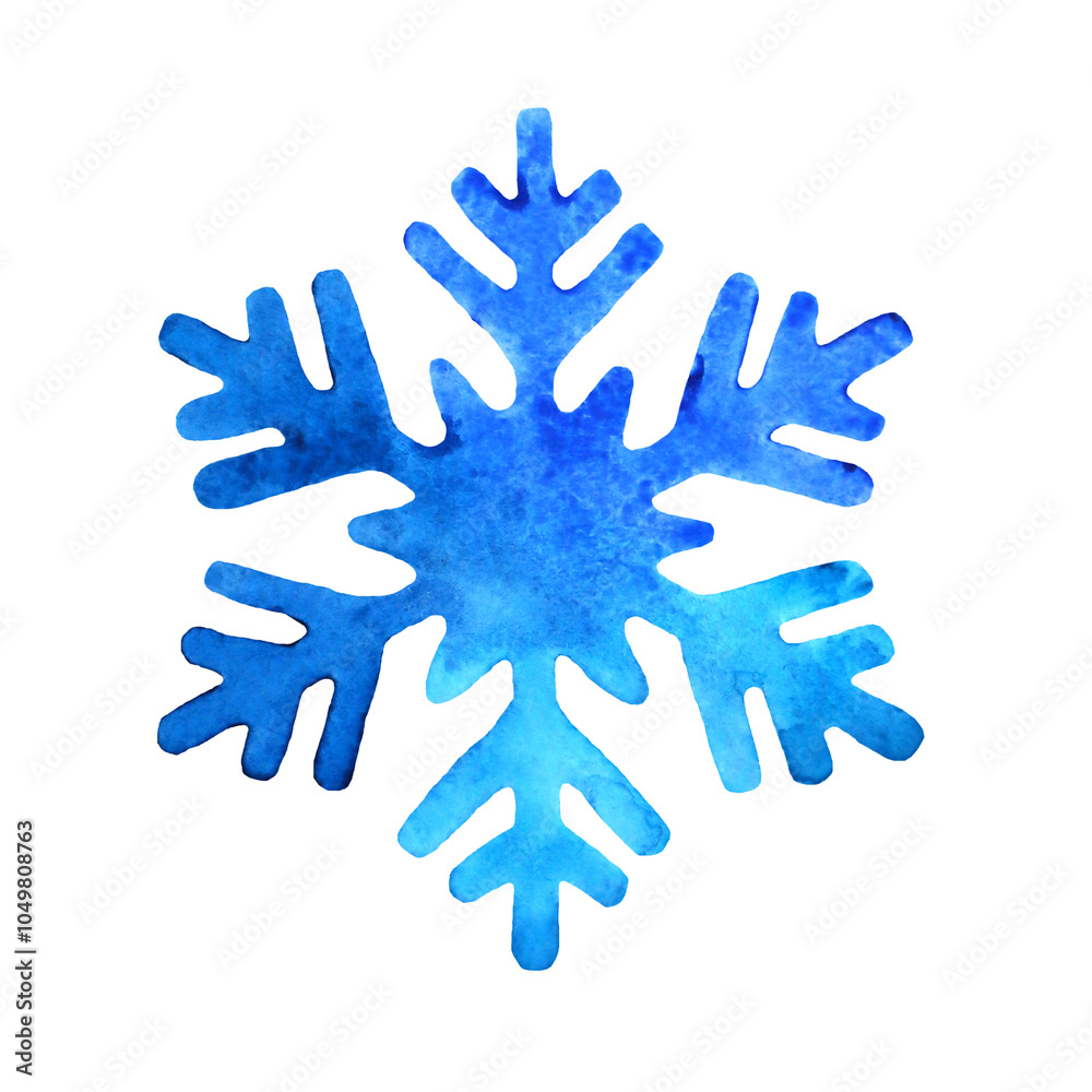 Blue snowflake drawn in watercolor isolated on a white background. Element of Christmas decor. Blue snowflake drawn in watercolor isolated on a white background. Element of Christmas decor.