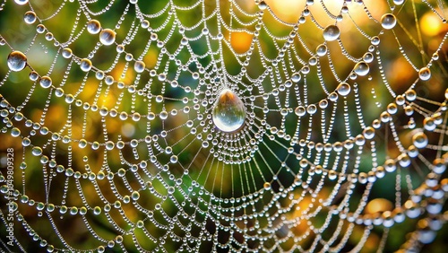 Intricate Spider Web with Water Drops Background - Nature and Abstract Photography photo