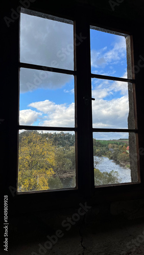 Old windows in the castle, view from the inside Poland