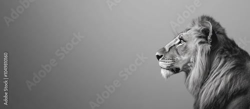 Lion gazes to the right wit...