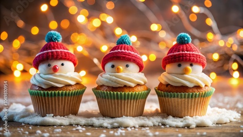 Festive Cupcakes with Snowman Decorations in Colorful Hats | Holiday Treats | Winter Desserts | Sweet Treats | Baking Inspiration | Christmas Desserts | Seasonal Cupcakes