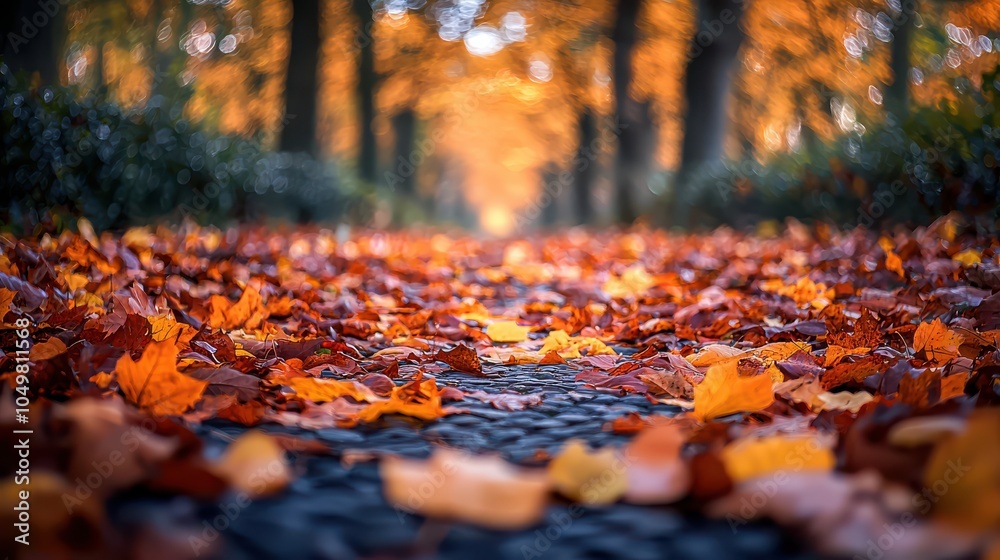 Vibrant autumn leaves scattered on a pathway in a peaceful forest, capturing the essence of fall with colorful foliage and tranquil beauty. Vibrant autumn leaves scattered on a pathway in a peaceful forest, capturing the essence of fall with colorful foliage and tranquil beauty.