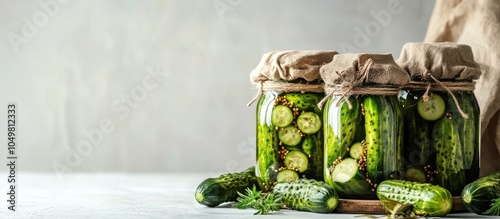 Jars of pickled cucumbers o...