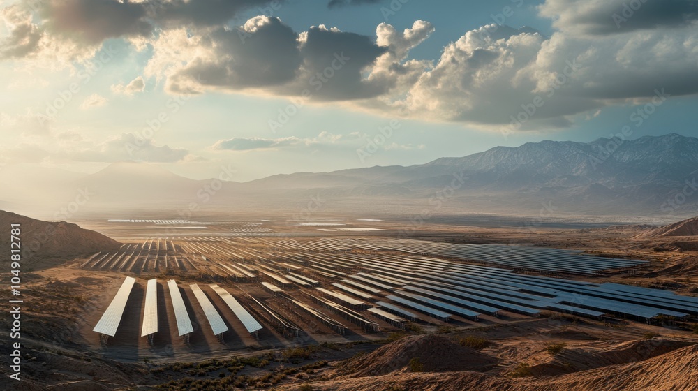 A scenic view of the Israeli desert with solar farms and technology installations for A scenic view of the Israeli desert with solar farms and technology installations for