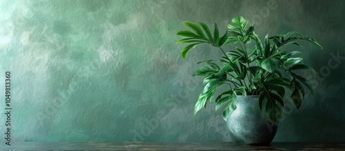 Green plant in a metal vase...