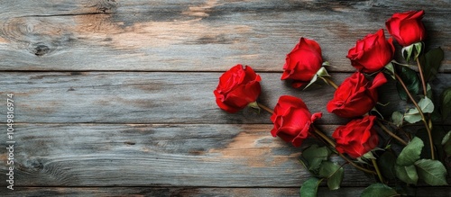red roses on a wooden surfa...