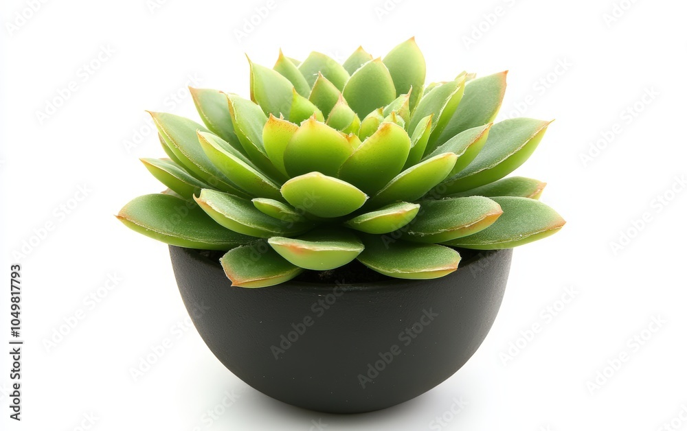 Mini Succulent: A unique mini succulent plant with thick green leaves in a small, dark pot, displayed on a white background Mini Succulent: A unique mini succulent plant with thick green leaves in a small, dark pot, displayed on a white background