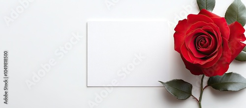 Red rose in full bloom on w...