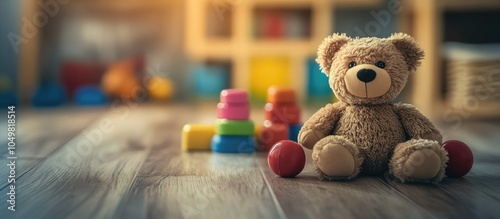 Toys on a wooden surface. w...