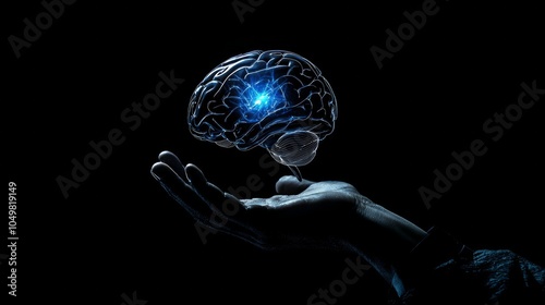 Wallpaper Mural Artificial intelligence and human brain merge. Close-up AI robot holds AI brain with open hand. Artificial intelligence or AI analysis information. AI produces a superior brain from itself. Human brai Torontodigital.ca