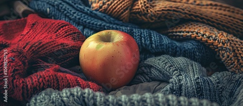 An apple rests on a pile of...
