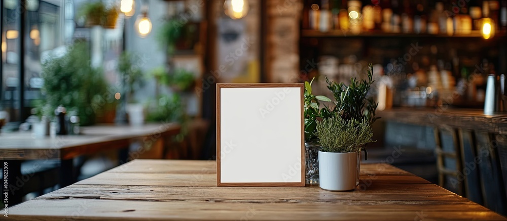 Mock up menu frame placed on a wooden table in a bar restaurant cafe There is space for text Product display montage. with copy space image. Place for adding text or design Mock up menu frame placed on a wooden table in a bar restaurant cafe There is space for text Product display montage. with copy space image. Place for adding text or design
