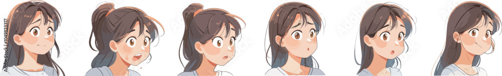 Obraz premium Anime girl facial expressions set surprised shocked wow face emotion comic style drawing illustration digital art avatar icon sticker design concept