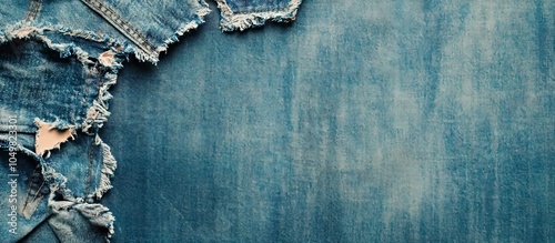 Vintage jeans with a torn denim texture for a background. with copy space image. Place for adding text or design photo