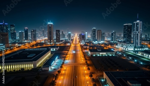  Vibrant cityscape at night illuminated by bright lights