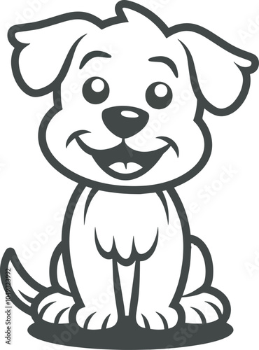 Happy cartoon puppy dog sitting wagging tail outline illustration doodle