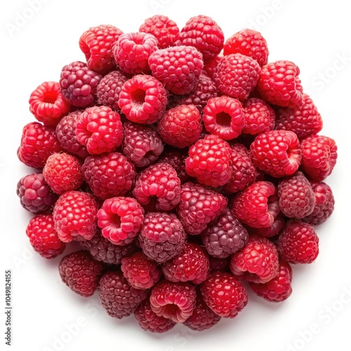 Top view of fresh raspberries arranged on a white background for culinary inspiration. Generative AI