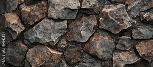 Wall with stone texture Brown rocks in various shapes copy space