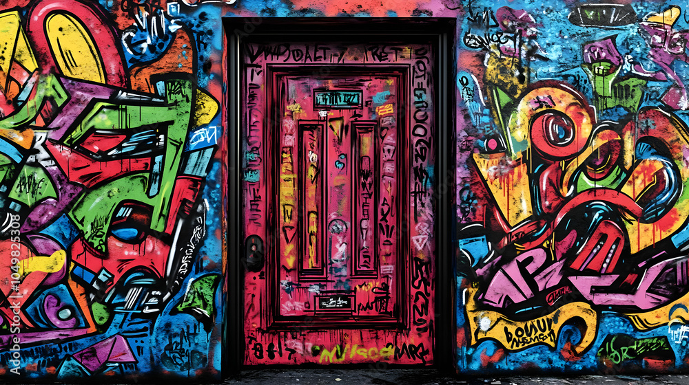 Obraz premium Colorful Graffiti Doorway Illustration