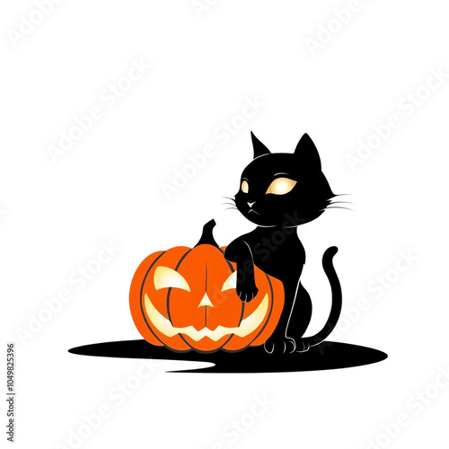 A spooky jack-o-lantern cat with a witch hat, perfect for Halloween decorations