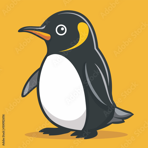 Cute penguin cartoon illustration animal bird wildlife nature arctic antarctic yellow background isolated mascot logo character design funny happy adorable black white orange beak web icon sticker