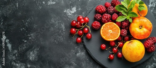 Fruits background in yellow...