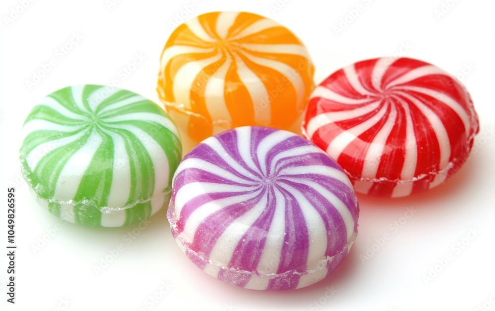 Fototapeta premium Colorful Candy: A small pile of assorted colorful candy pieces, adding a pop of brightness on a white background 