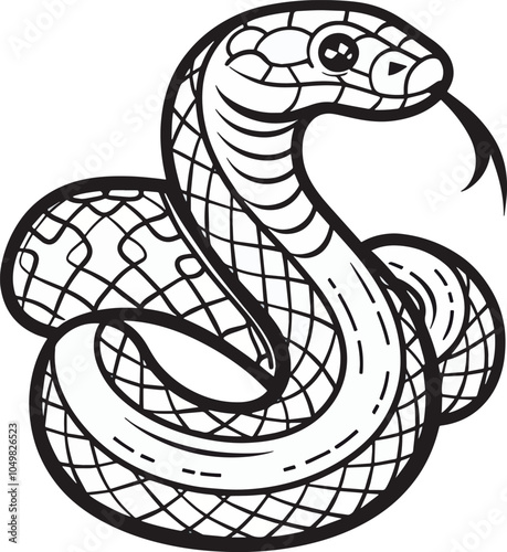Black And White Snake Illustration Reptile Scaly Slither Wildlife Nature Wild Animal Danger Venomous Coiled Cartoon Mascot Logo Tattoo Design Element Isolated On White Background