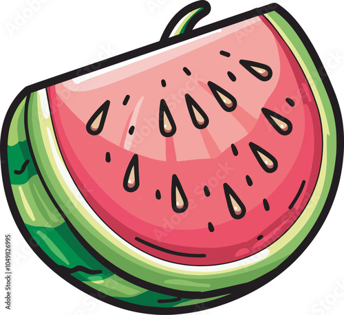 Cartoon Watermelon Slice Summer Refreshing Fruit Illustration Icon Logo Clipart Design Fresh Red Green Juicy Sweet Food Healthy Snack Vitamin C Delicious Organic Tropical Dessert Vegetarian Vegan