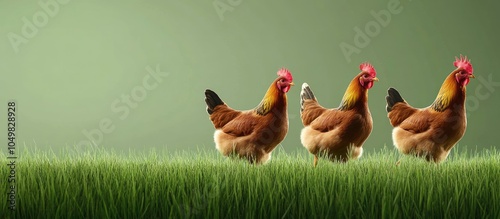 Brown chickens walk on the ...