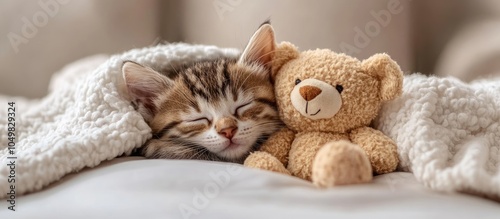 A cozy little kitten is sle...