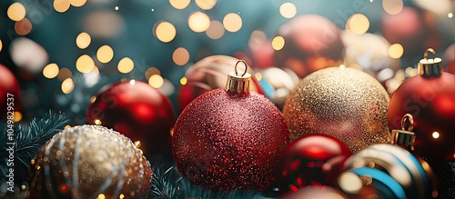 Greeting card featuring Christmas ornaments Christmas Cheers Celebration Party Xmas Theme. with copy space image. Place for adding text or design