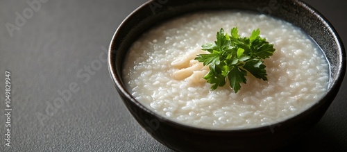 Bowl of congee Asian rice porridge dish. with copy space image. Place for adding text or design photo