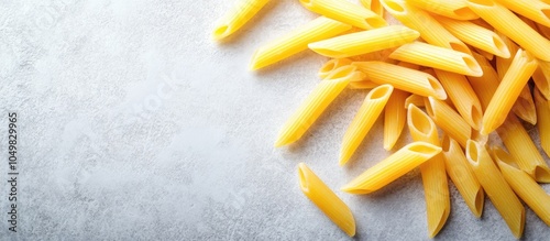 Raw uncooked penne pasta on...