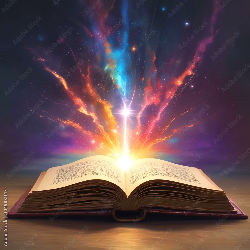 Illustration of open pages in magic book with sparks and glowing spell. Illustration of open pages in magic book with sparks and glowing spell.