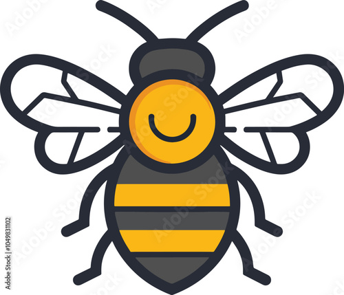 Happy cartoon bee icon illustration for spring wildlife insect design element honey logo mascot pollinator graphic branding simple friendly bumble bee isolated background