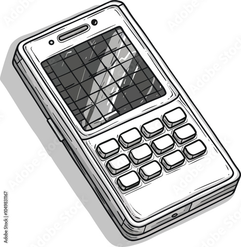 Retro Vintage Old Mobile Cell Phone Hand Drawn Illustration Drawing Communication Device Technology Cellular Cartoon Doodle Clipart Sketch Nostalgia