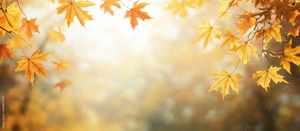Yellow autumn maple leaves in a forest Selective focus Blurred background of autumn nature concept banner with copy space Yellow autumn maple leaves in a forest Selective focus Blurred background of autumn nature concept banner with copy space
